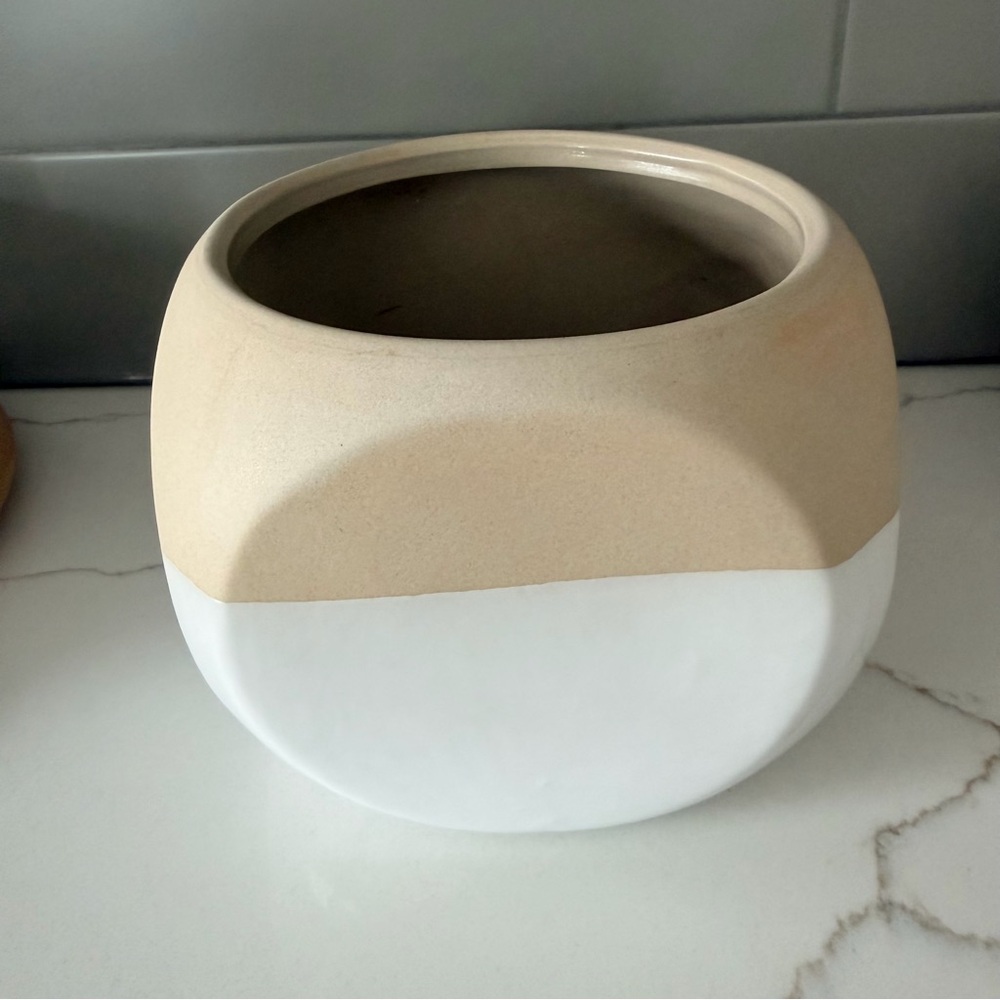 CB2 Two-Tone Beige and White Ceramic Vase / planter